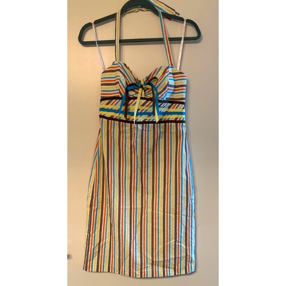 Betsey Johnson Multi Color Seersucker Halter Dress - Picture 1 of 6